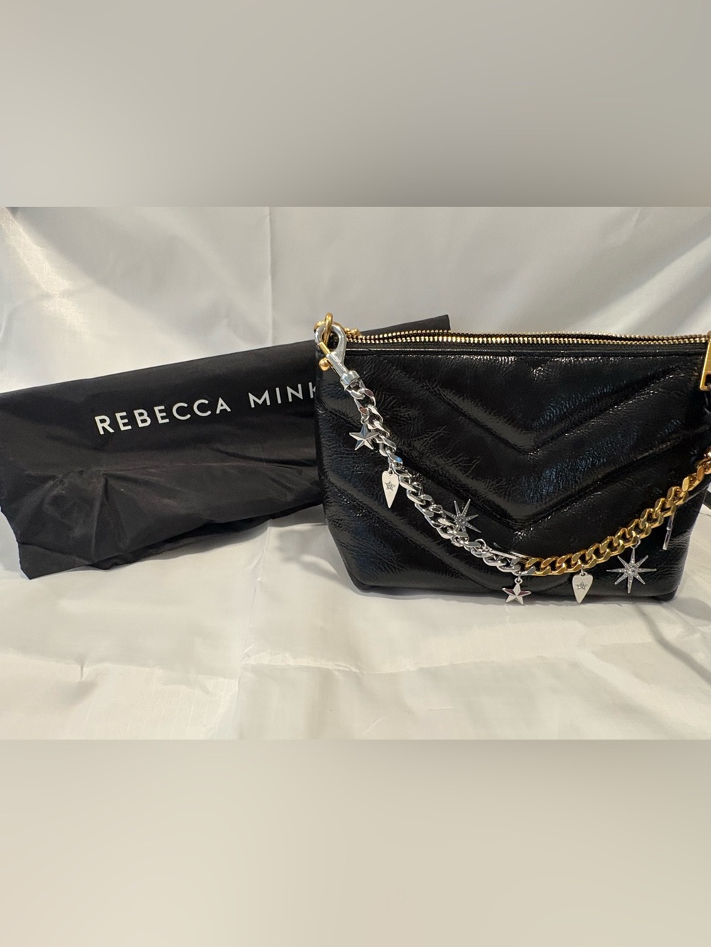 Rebecca Minkoff Black Chevron Leather Crossbody with Star Charm Chain